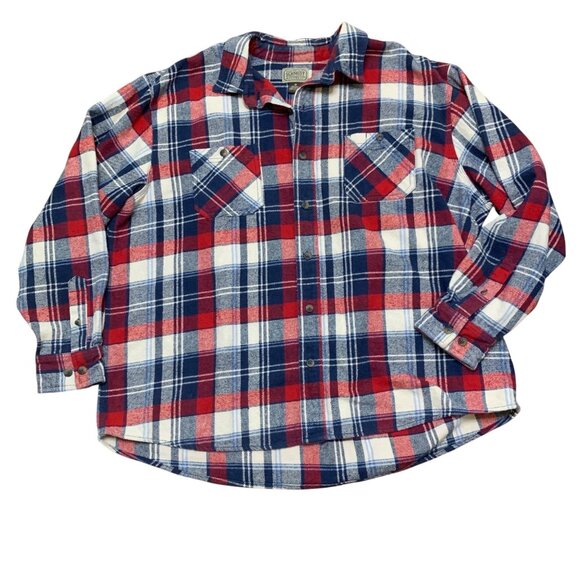 C.E. Schmidt Workwear Mens Red White & Blue Plaid Button-Up Flannel Shirt 2X - Picture 2 of 10